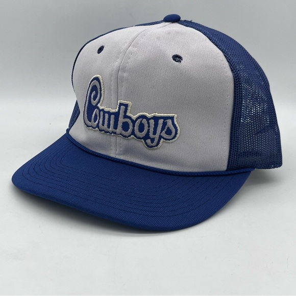 Vintage 80s Dallas Cowboys Sports Specialties Script Snapback Cap Trucker Hat - Picture 1 of 9